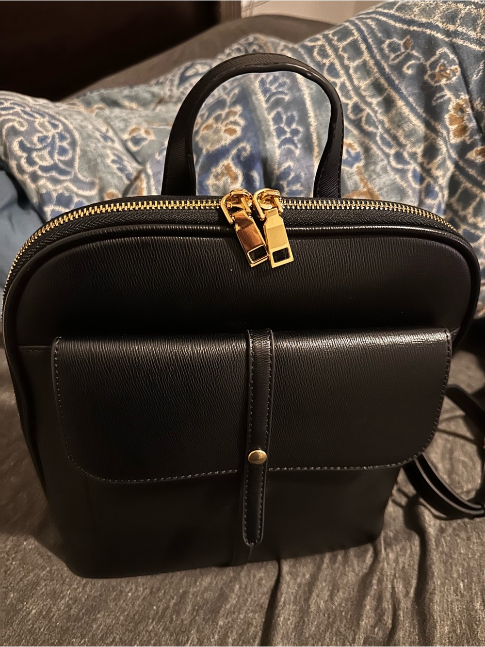 Miztique Black Faux Leather Backpack with Front Flap Pocket NEW WITHOUT TAG - Picture 8 of 11